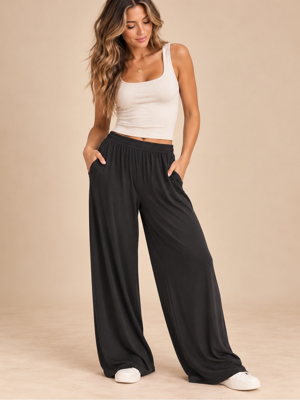 Bob Mackie Black Wide Leg Lounge Pants Wearable Art L